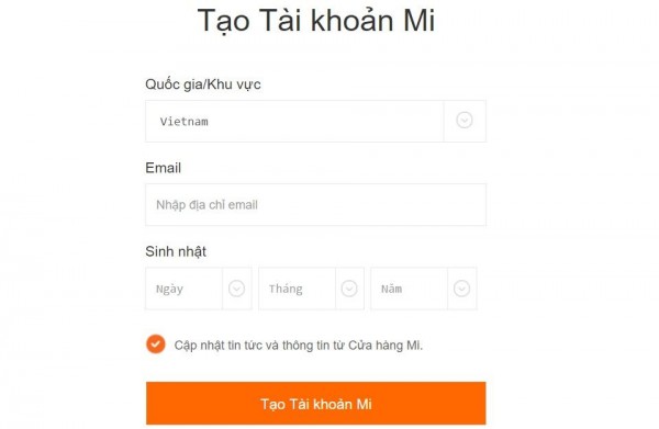 Tao tai khoan xiaomi